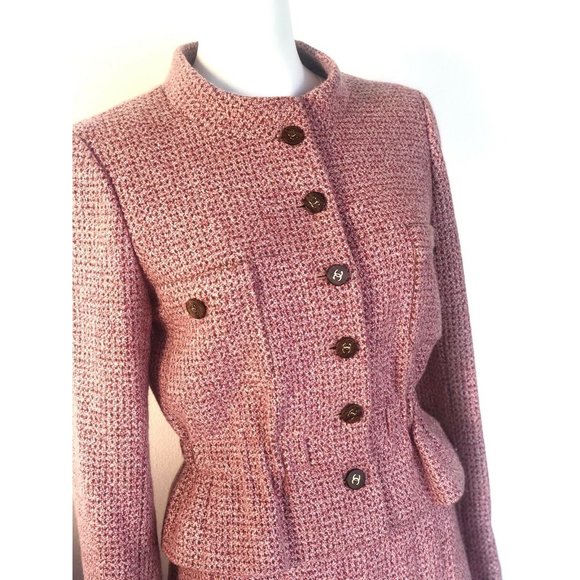 BARBIE Chanel Suit Set Jacket Skirt Cashmere Silk Pink CC - Picture 3 of 12
